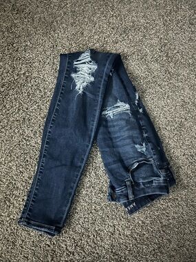 American Eagle Outfitters Dark Blue Distressed Skinny Jeans